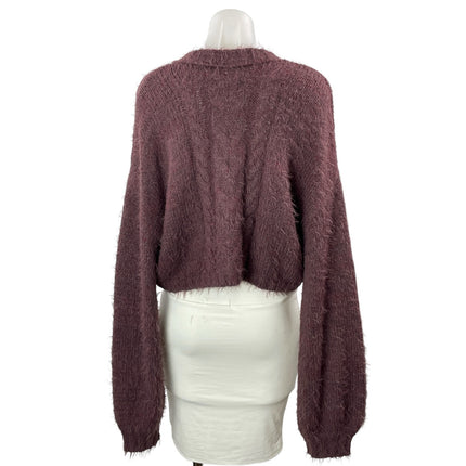 Free People Willow Brown Wool Long Balloon Sleeve Crop Cardigan Sweater Top M