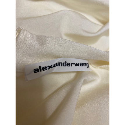 Alexander Wang Ivory White Satin Ruched Mock Neck Short Sleeve Blouse Top Size S