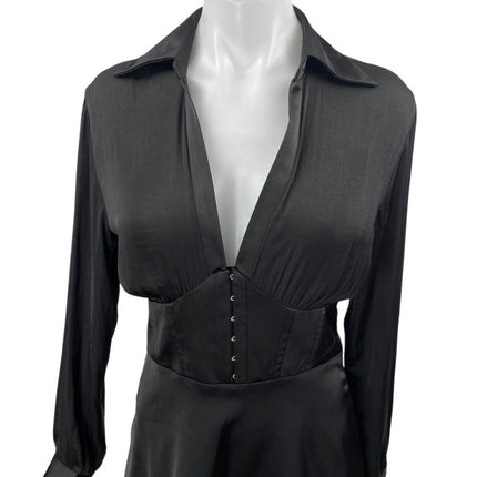 Urban Outfitters Black Long Sleeve Deep V-Neck Corset Bustier Mini Shirt Dress S