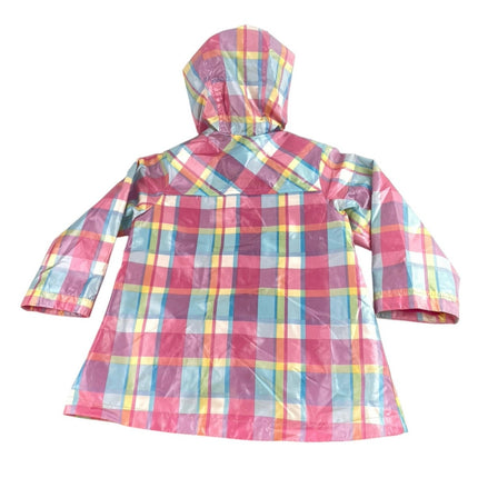 Osh Kosh Kids Girls Pink Plaid Long Sleeve Hoodie Hooded Rain Coat Jacket Size 4