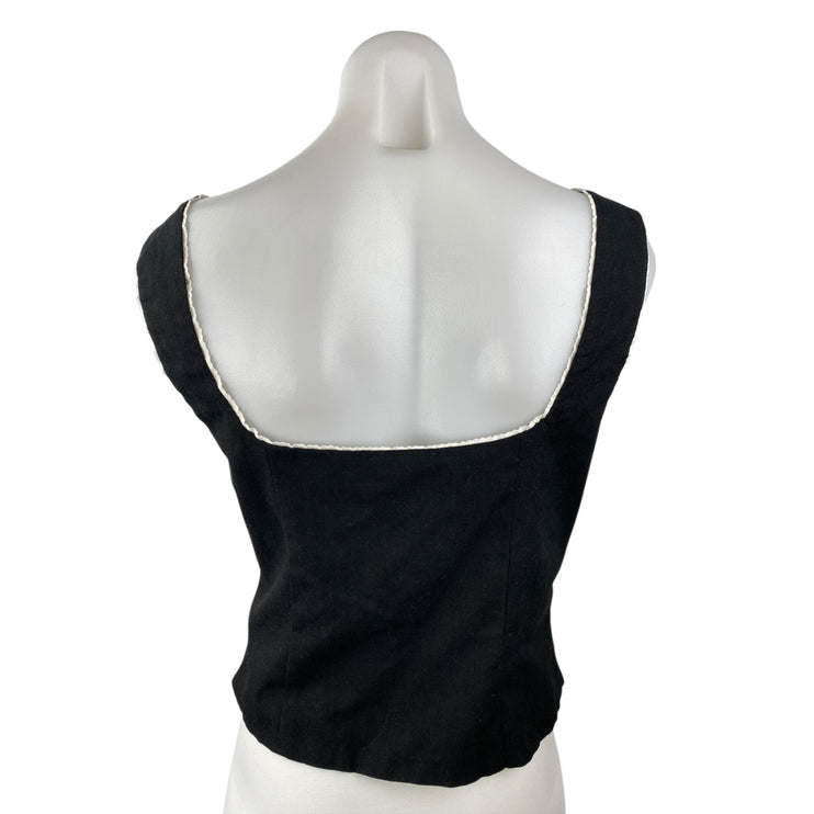 Victoria + Sophia Black Lace Up Corset Bustier Sleeveless Cami Blouse Tank Top L