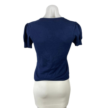 APT. 9 Womens Blue Short Puff Sleeve Scoop Neck Knit Pullover Blouse Top Size SP