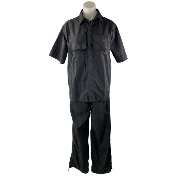 Oak + Fort Womens Black Short Sleeve Button Up Utility Pants 2 Piece Set Size XS