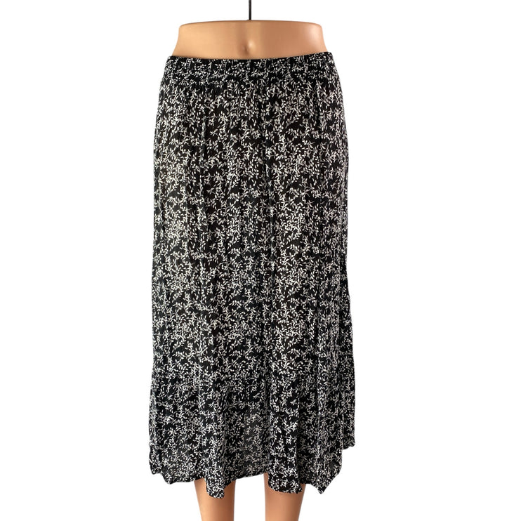 Rachel Zoe Women's Black Floral High Elastic Waist Pull On Midi A-line Skirt M