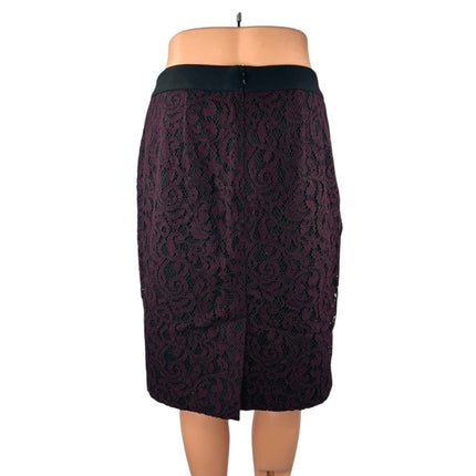 Ann Taylor LOFT Purple Floral Lace Zip Knee Length Straight Pencil Skirt Size 10