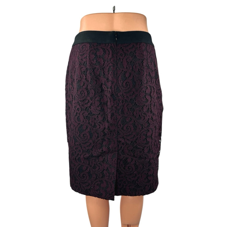 Ann Taylor LOFT Purple Floral Lace Zip Knee Length Straight Pencil Skirt Size 10