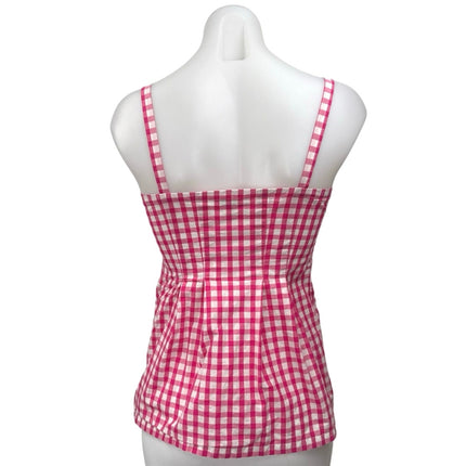 Burberry Women's Pink White Plaid Checkered Sleeveless Peplum Tunic Tank Top 4