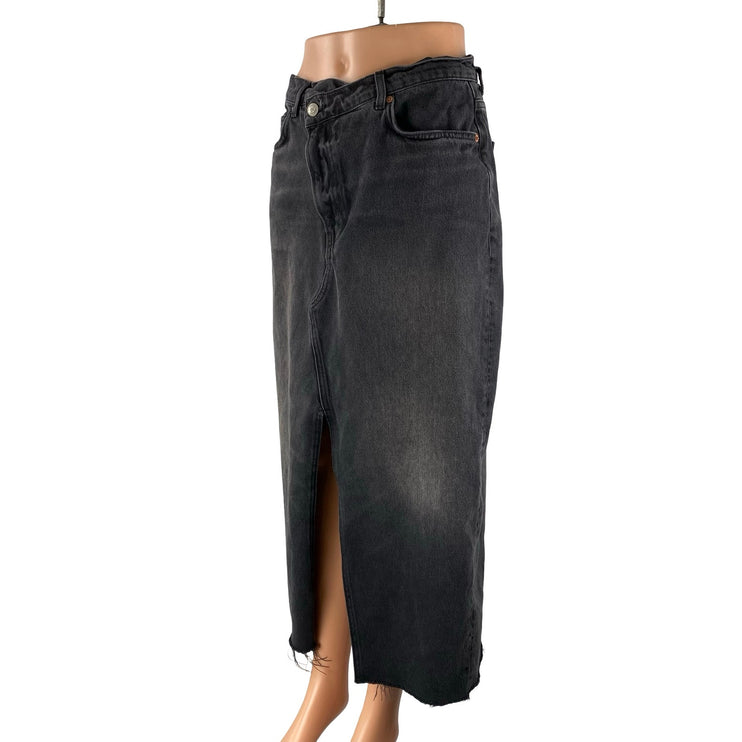 Reformation Nila Black Washed High Waist Slit Split Pencil Denim Jean Skirt 29