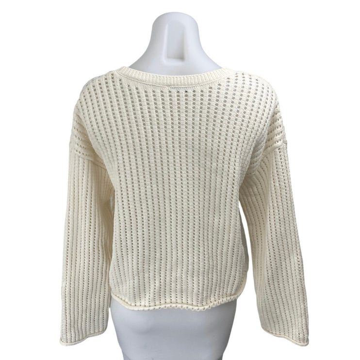 Zara Cream Long Sleeve Open Knit Relaxed Fit Sweatshirt Sweater Top Size M