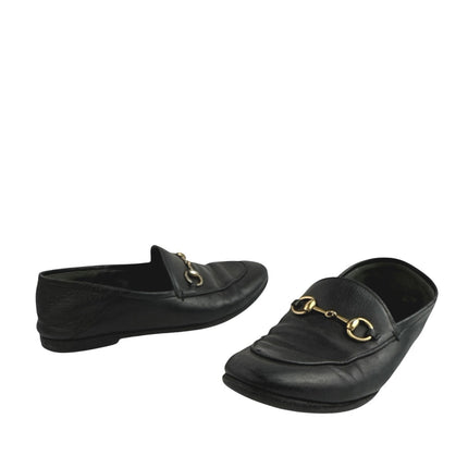 Gucci Women's Black Leather Horsebit Accent Slip On Loafers Flats 35 1/2 US 4.5