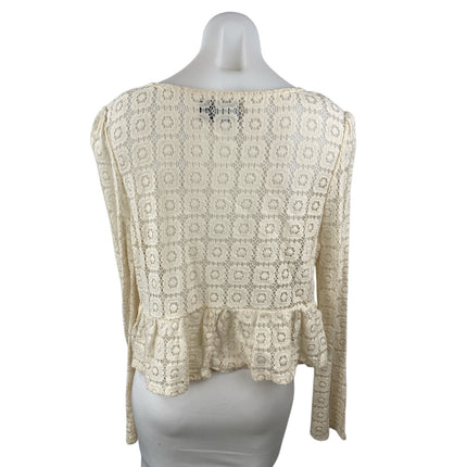 ASOS Women's Cream Crochet Knit Lace Boho Long Sleeve Peplum Blouse Top Size 12