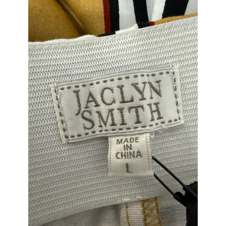 NEW Jaclyn Smith Yellow White High Waist Geometric Pencil Knee Length Skirt Sz L