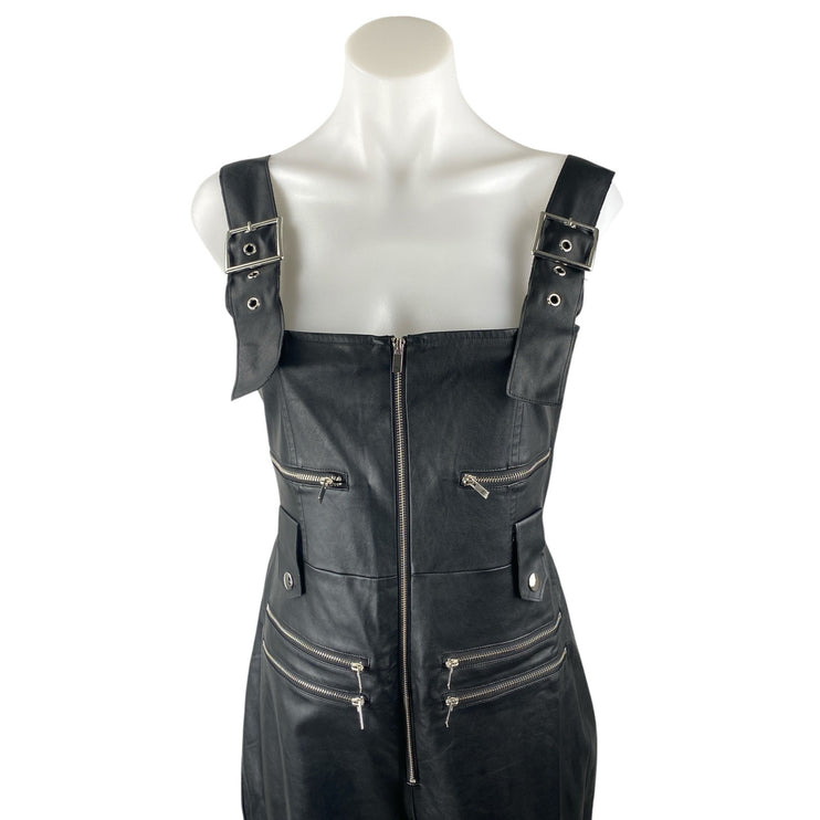 WeWoreWhat Women's Black Faux Vegan Leather Overall Dungaree Jumpsuit Romper M