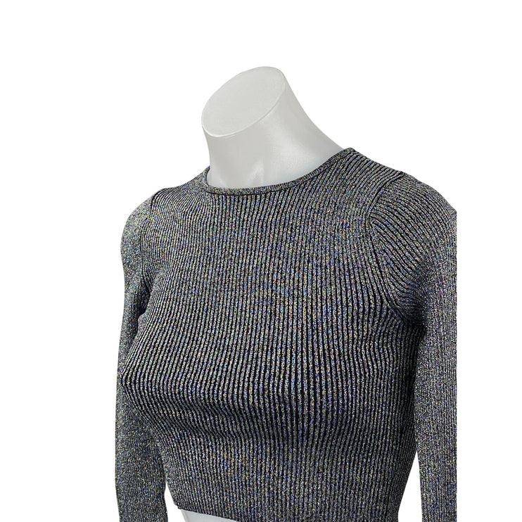 Zara Women's Gray Long Sleeve Crew Neck Ribbed Knit Cropped Sweater Top Size S