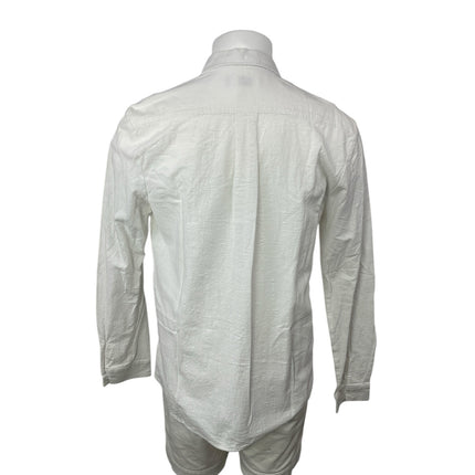 Apraw Men's White Linen Collared Long Sleeve Button Down Dress Shirt Top Size M