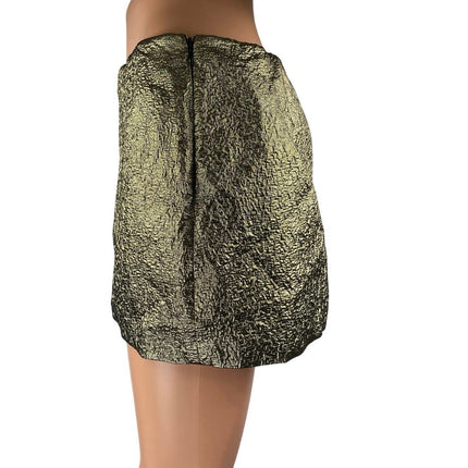 Abercrombie & Fitch Gold Metallic Crinkled Mid Rise Side Zip Mini A-line Skirt S