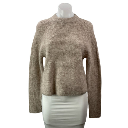NEW Zara Beige Long Raglan Sleeves Wool Ribbed Knit Relaxed Fit Sweater Top Sz M
