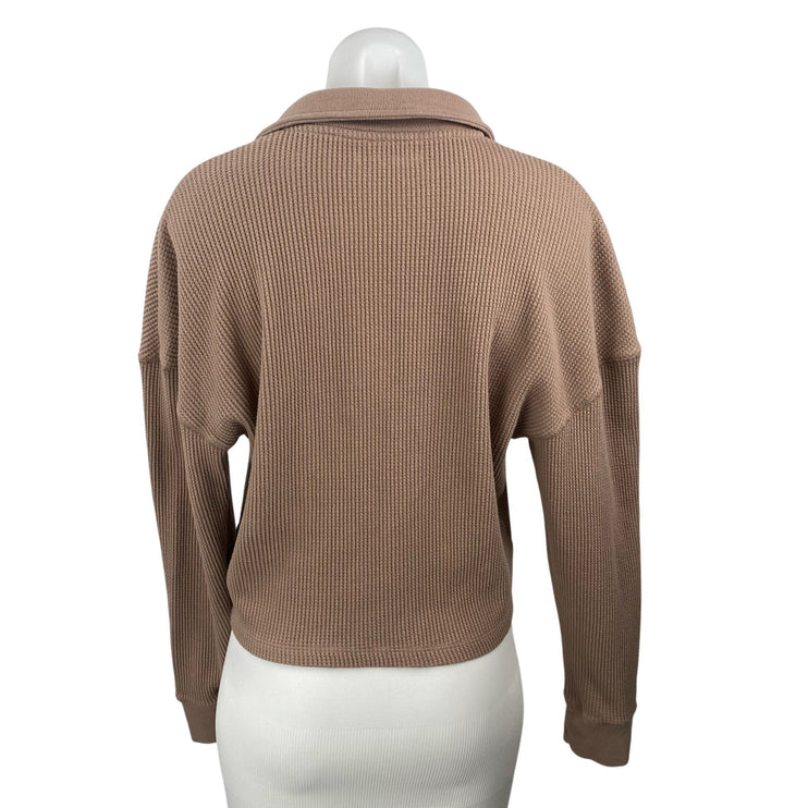Abercrombie & Fitch Tan Waffle Knit Long Sleeve Polo Thermal Sweater Top Size M