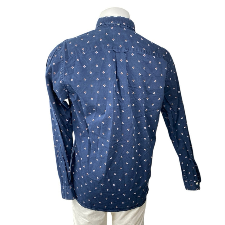 Brooks Brothers Red Fleece Mens Blue Diamond Long Sleeve Button Down Shirt Top L