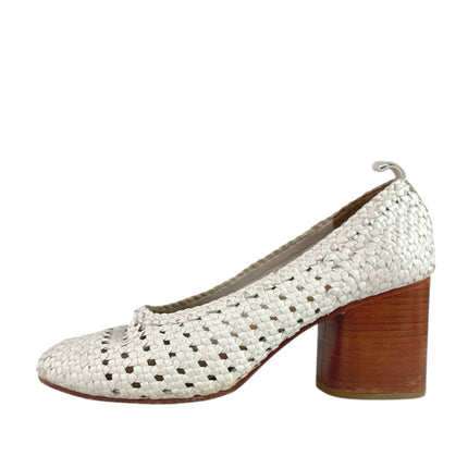 COS Women's White Weave Braided Leather Block Heel Slip-On Pumps Shoes 40 US 9