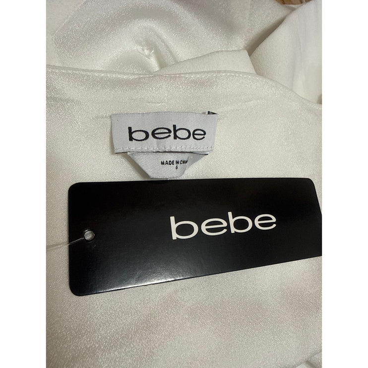NEW Bebe Women's White Sleeveless V Neck Button Bow Cami Tank Wrap Blouse Top 6