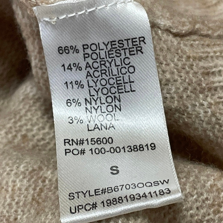 NEW Democracy Beige Wool Layered Tie Long Sleeve Mock Neck Sweater Top Size S