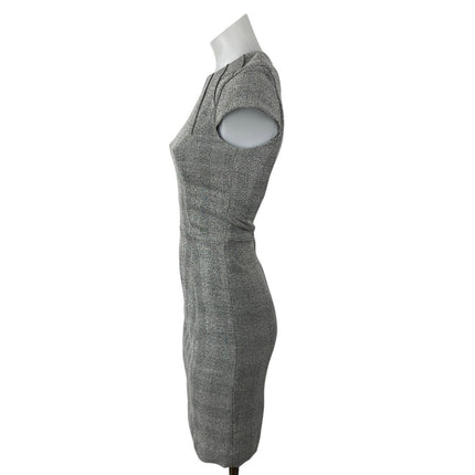 H&M Women's Gray Plaid Short Cap Sleeve Crew Zip Slit Mini Bodycon Dress Size 0