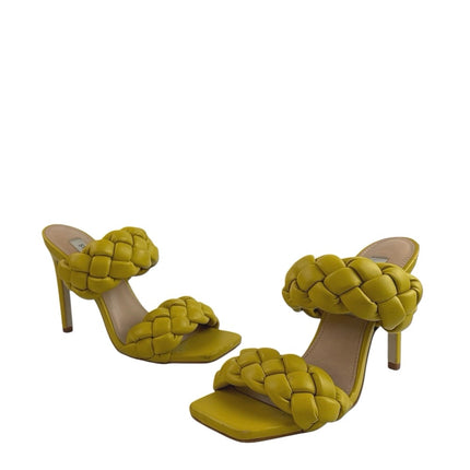 Steve Madden Kenley Yellow Braided Woven Leather Square Toe Heels Sandals Sz 6.5
