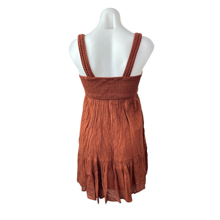 NEW Gap Brown Sleeveless Smocked Crochet Knit Cami Tiered A Line Mini Dress XS