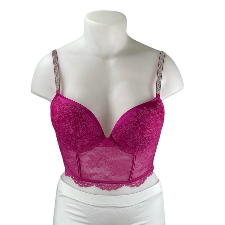 NEW Victoria Secret Bombshell Pink Floral Lace Adjustable Push Up Bra Top Sz 36C
