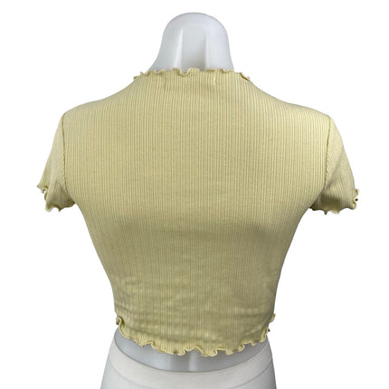 Oak + Fort Yellow Ribbed Lettuce Trim Hem Short Sleeve Crop Tee T-Shirt Top XS