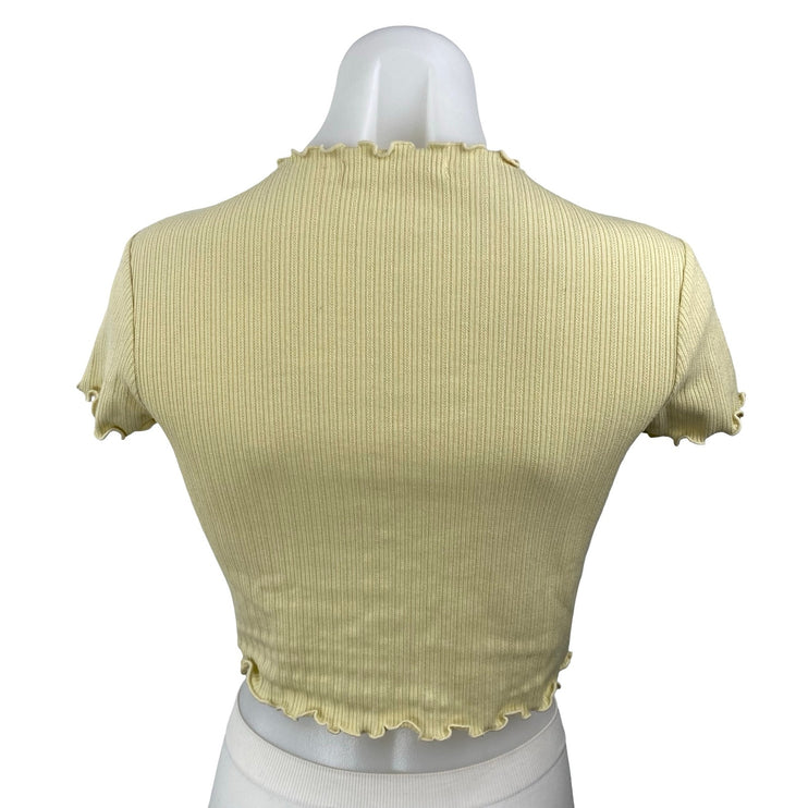 Oak + Fort Yellow Ribbed Lettuce Trim Hem Short Sleeve Crop Tee T-Shirt Top XS