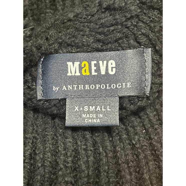Anthropologie Maeve Black Cable Knit Long Sleeve Turtleneck Crop Sweater Top XS