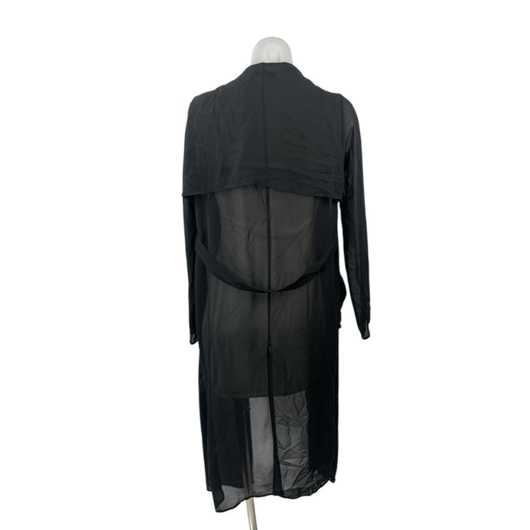 Poetry Black Mesh Sheer Long Sleeve Drape Waterfall Longline Robe Sleepwear OS