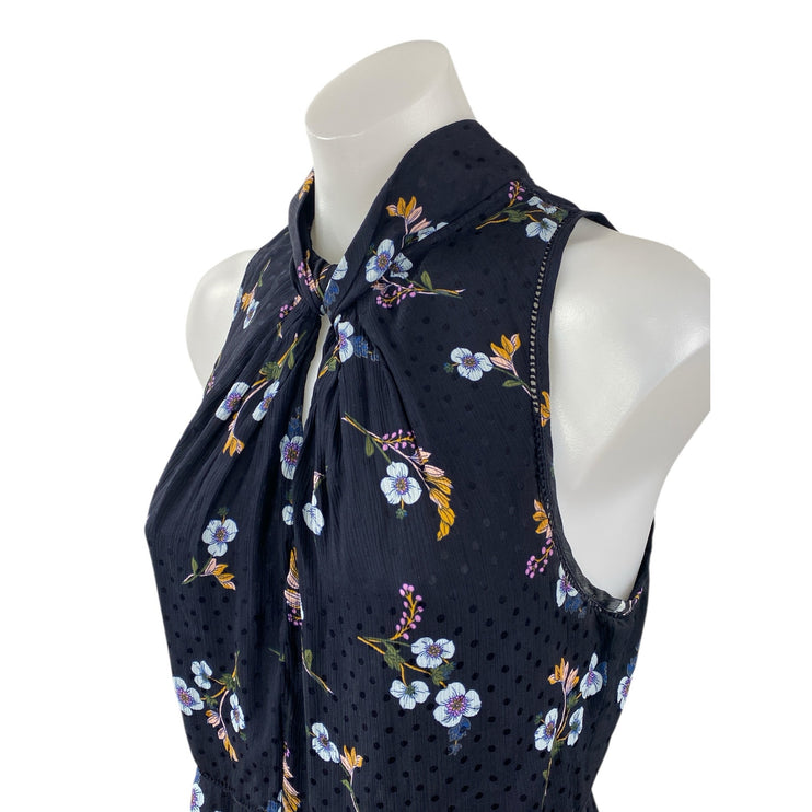 Rebecca Taylor Natalie Black 100% Silk Floral Sleeveless A Line Mini Dress Sz 8