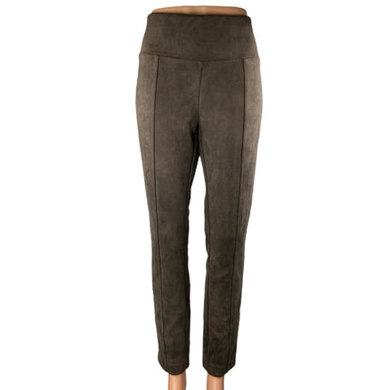 Andrew Marc Brown Faux Suede Leather High Waisted Straight Trousers Pants Size S