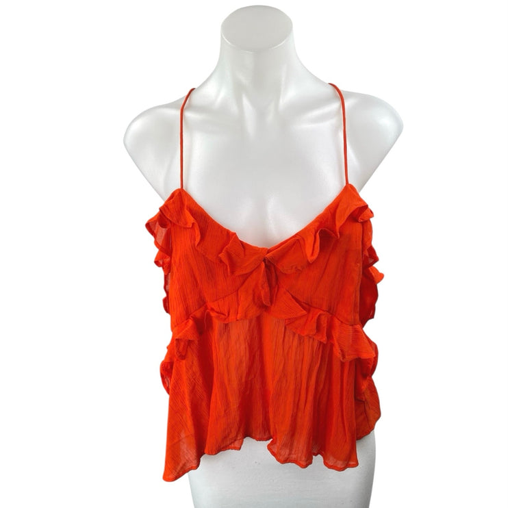 J.Crew Coral Ruffle Sleeveless V Neck Racerback Cami Camisole Tank Top Size S