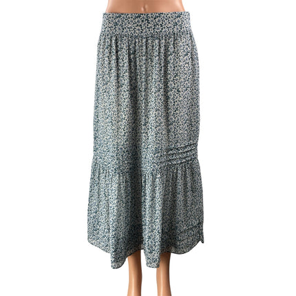 Madewell Womens Blue White Floral Tiered Peasant Elastic Waist Midi Skirt Size S