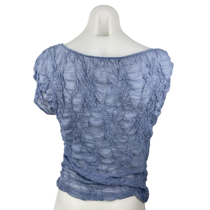 Zara Womens Blue Textured Ruched Cowl Neck Short Cap Sleeve Blouse Top Size L