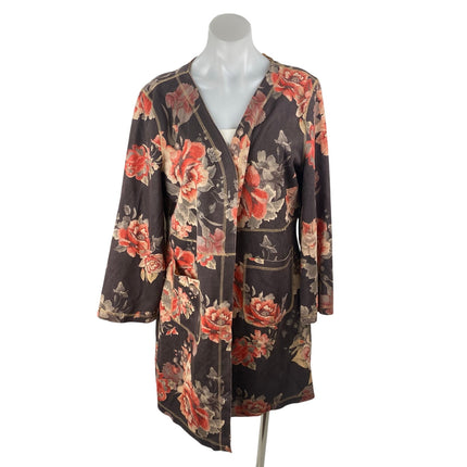 Anthropologie Solitaire Multicolor Floral Faux Suede Long Sleeve Cardigan Top L