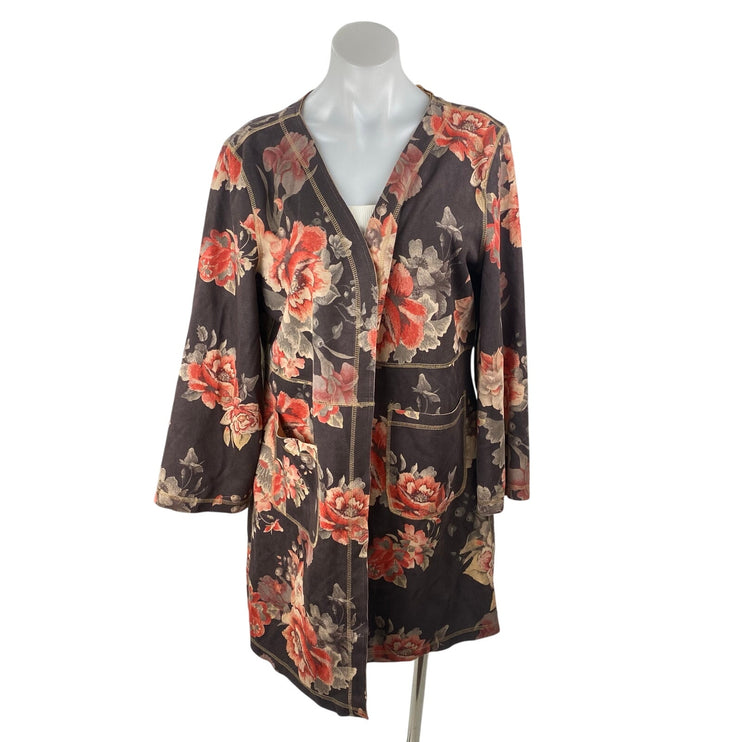 Anthropologie Solitaire Multicolor Floral Faux Suede Long Sleeve Cardigan Top L