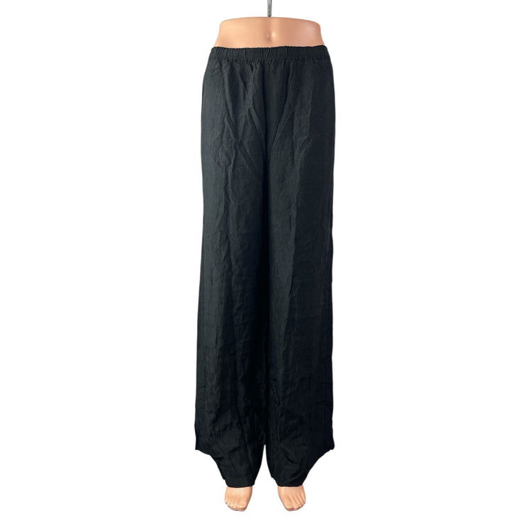 J.Crew Women's Black Pull On High Waisted Wide Leg Baggy Trousers Pants Size L