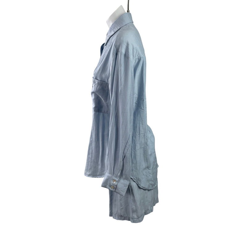 Cider Womens Blue Crinkled Long Sleeve Button Down Shirt & Shorts Set Size XXS