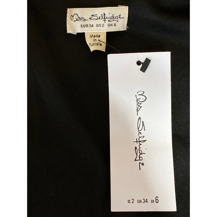 NEW Miss Selfridge Black Long Sleeve V Neck Tie Waist Wrap Jumpsuit Romper Sz 2