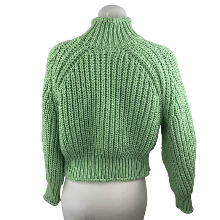 H&M Womens Green Ribbed Knit Turtleneck Long Sleeve Pullover Sweater Top Size XS