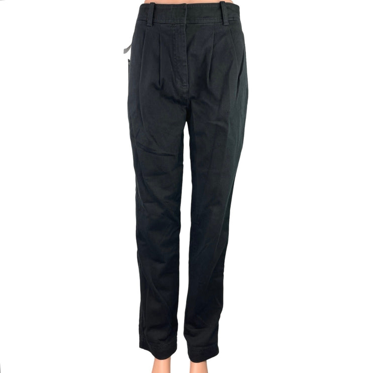 NEW Aritzia Antares Black Pleated Straight Leg High Waist Twill Ankle Pants Sz 2
