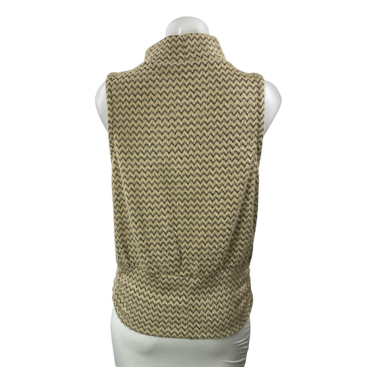 NEW Democracy Beige Chevron Eyelash Knit Sleeveless Mock Neck Sweater Size S