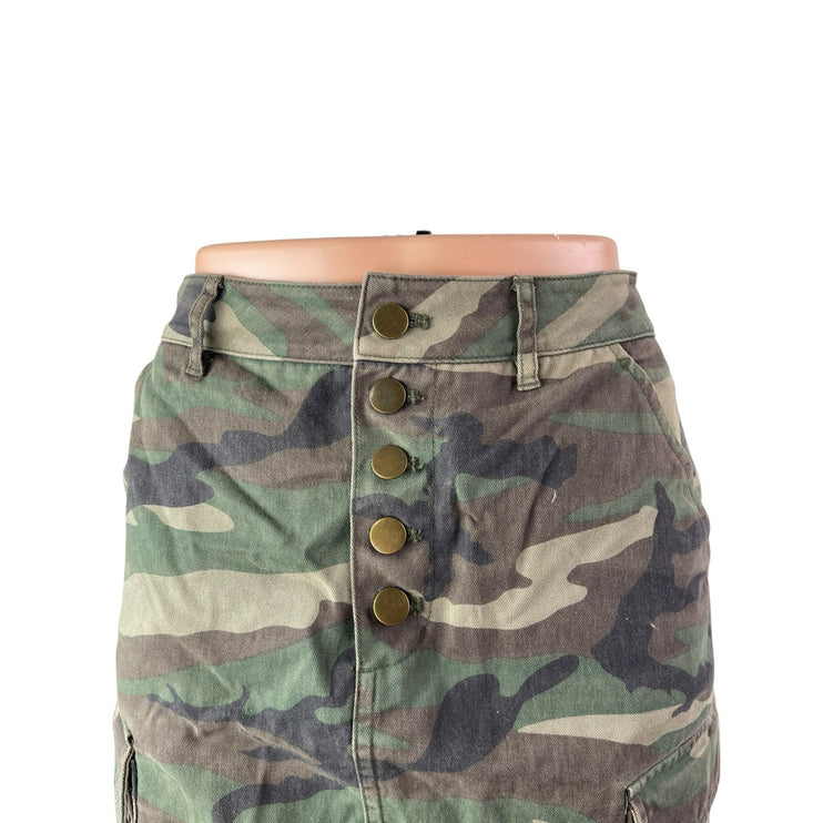 Forever 21 Women's Green Camo Army Military Button Fly Denim Jean Skirt Size S