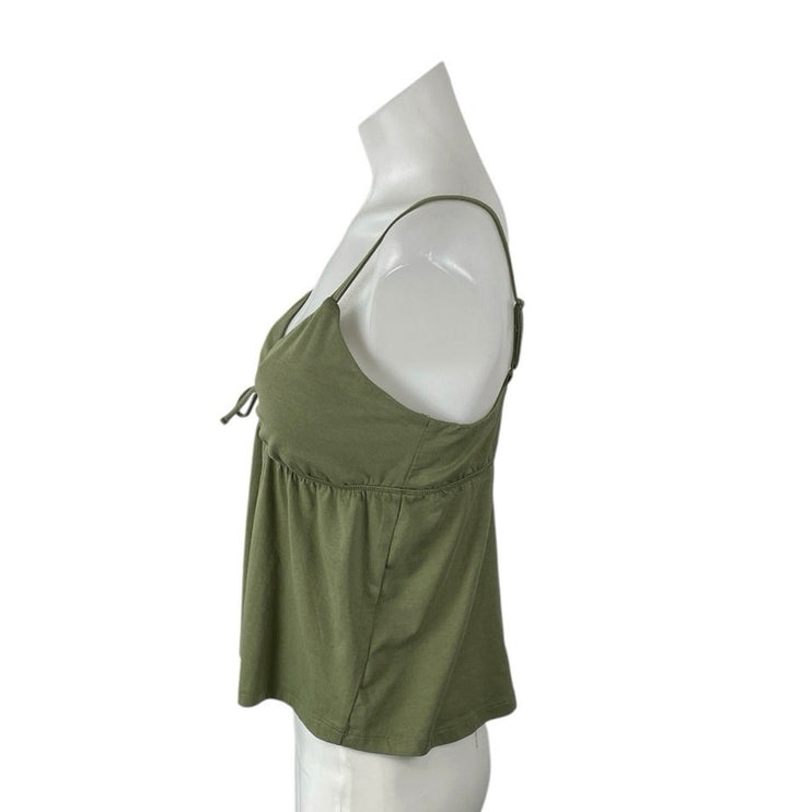 Urban Rebel Green Tie Front V Neck Sleeveless Flared Cami Camisole Tank Top Sz L