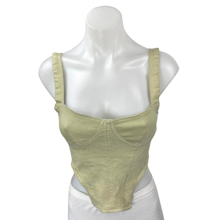 Zara Women's Green Sleeveless Bandeau Corset Bustier Denim Crop Tank Top Size XS
